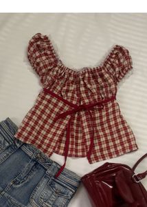 Red Plaid Ruffle Top