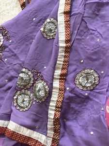 Embroidered Lavender Saree With Silver Work