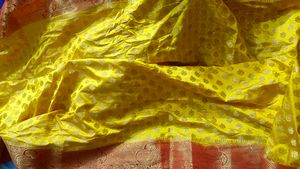 Beautiful Yellow Saree Red Border Silk