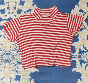 Red And White Crop Top