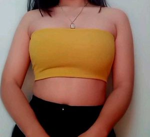 Yellow Strapless Crop Tube Top