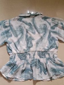 White Blue Semi Formal Top