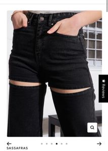 Sassfras Baggy Black Cut-Out Wide Leg Jeans