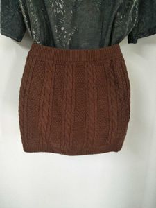 Brown Cableknit Mini Skirt