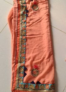 Peach Embroidered Saree