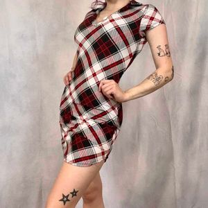 Gothic Red Plaid Mini Dress