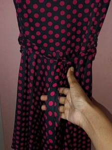 Pink Polka Dotted Black Dress