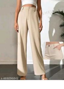 Beige Wide Leg Trousers