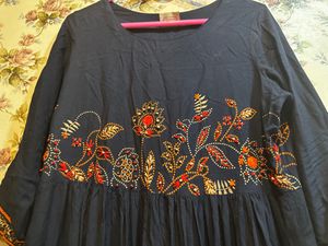 Navy Blue Long A-line Kurta