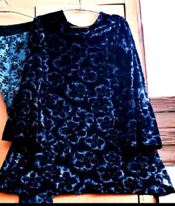 Velvet With Korean Plaid Embroidered Mini Dress