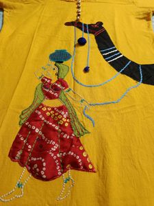 Yellow Embroidered Kurti
