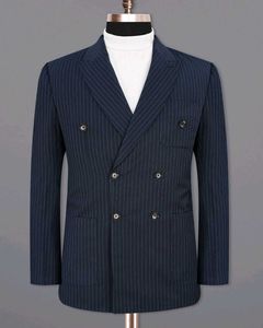 Mens Dark Navy Blue Striped Suit