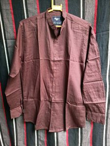 Maroon Mandarin Collar Shirt Men