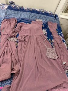 Lavender Nairacut Ston Work Kurta Set