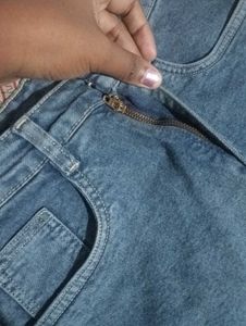 Blue Denim Front Slit Skirt