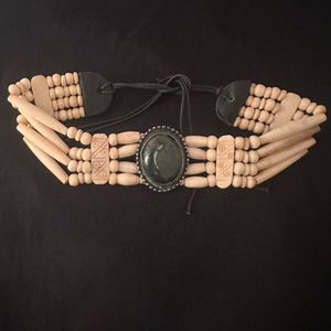vintage bone beaded agate boho choker