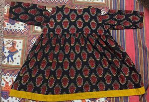 Handblock-Style Ethnic Black Kurta Tribal Face