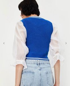 Blue V-Neck Knit Top