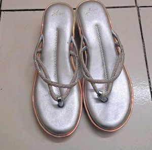 Elegant Silver Wedge Thong Sandals