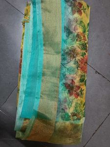 Floral Print Yellow Saree