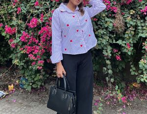 Striped Heart Button-Up Shirt