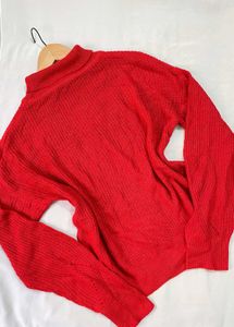 Shein Oversized Hot Red Knit Turtleneck Sweater B