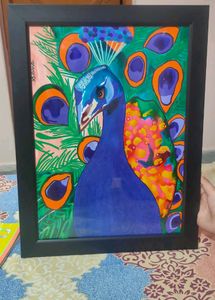 Handmade Framed Peacock Painting