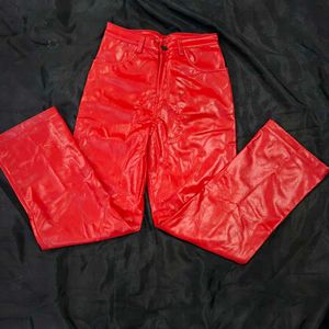 Red Faux Leather Pants|goth