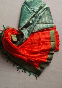Elegant Poly Silk Orange Saree  Traditional Design