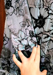 Floral Black 🖤✨Dress With Blue 💙 And Grey Colour Mixed.✨🪩🖤