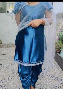 Blue Satin Dhoti Salwar Kurti