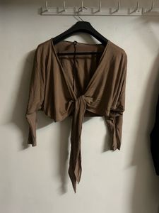 Brown Tie-Front Top