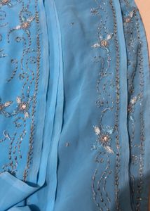 y2k fully heavy Blue Embellished Saree