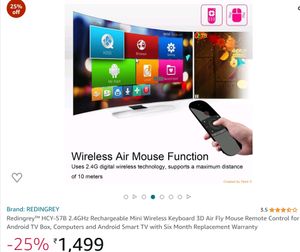 Redingrey™ HCY-57B 2.4GHz Rechargeable Mini Wireless Keyboard 3D Air Fly Mouse Remote