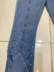 Beaded Denim Flare Pants