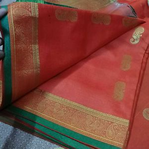 🧡Elegant Orange &amp; Green Saree💚