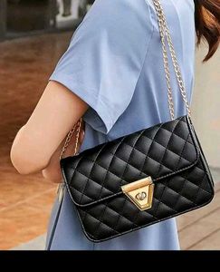 Elegant Black Sling Bag With Gold Chain