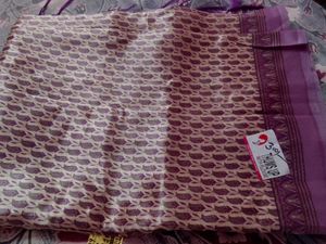 Purple & White Printed Saree