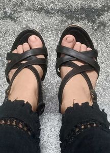 Black Platform Wedge Sandals