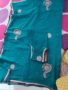Teal Embellished Saree