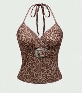 Belted Leopard Print Y2k Cami