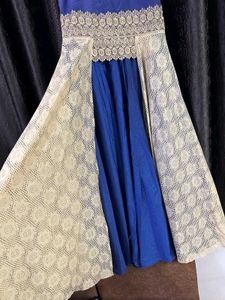 Festive Blue Gown With Gold Flare