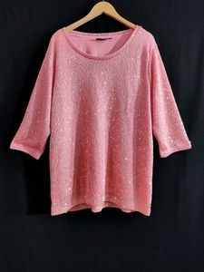 Oversized Top Pink Sequin Worked To