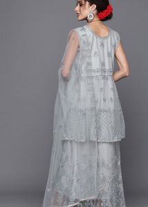 Elegant Silver Anarkali Suit