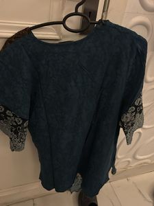 Embroidered Teal Tunic Top