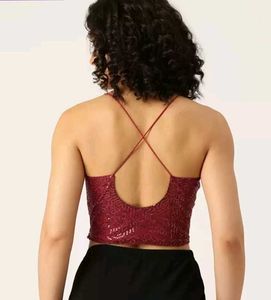 Burgundy Sequin Cami Crop Top