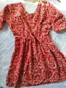 Red &amp; Beige Printed Dress
