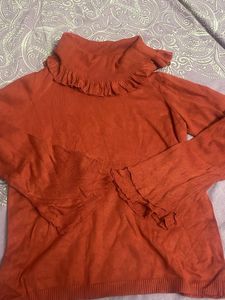 Orange Ruffle Neck Sweater