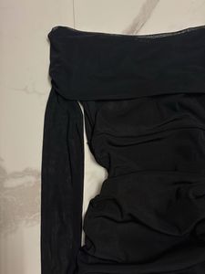 Black Off Shoulder Ruched Mini Dress