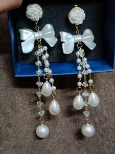Bow &amp; Pearl Dangle Earrings